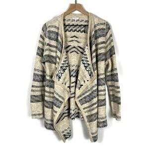 LUCKY BRAND Waterfall Longline Striped Cardigan Sweater Cream/Black Size Large